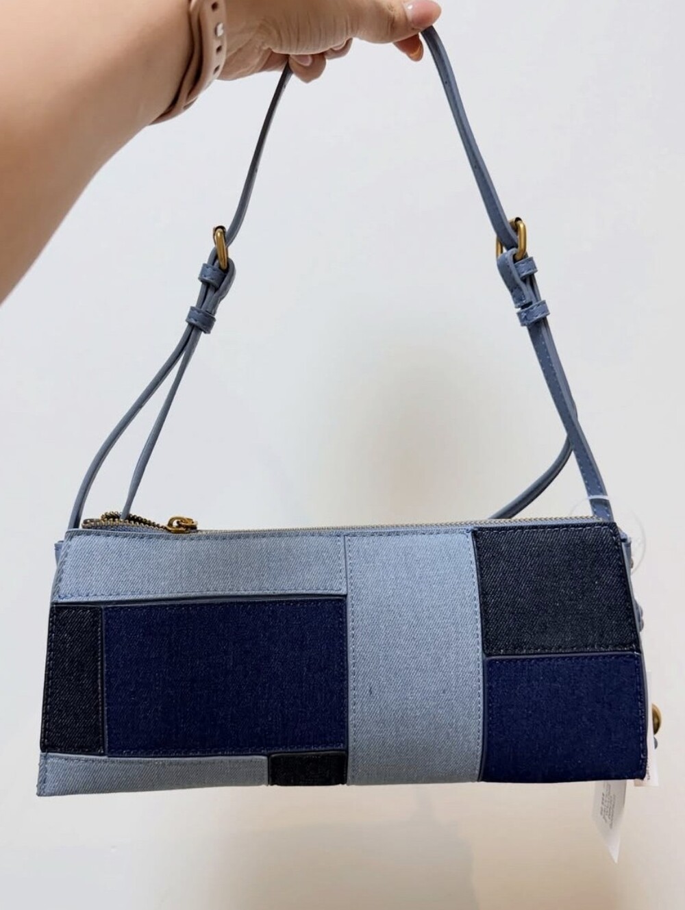 Steve Madden Patchwork Denim Shoulder Bag - Navy & Light Blue